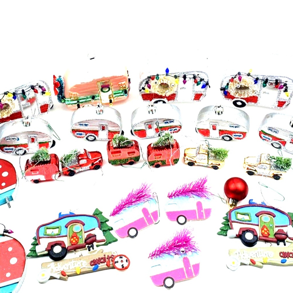 Camper RV Ornament Lot Trailer Bus Van Camping Christmas 26pc Set Tree Hanging